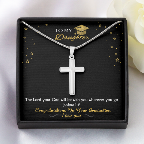 Daughter Graduate Joshua 1:9  Cross Necklace